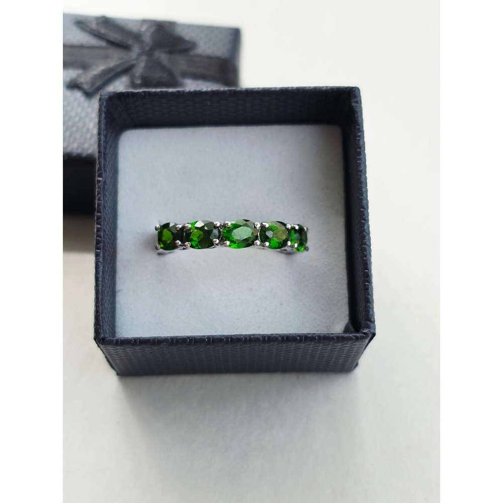 925 Sterling Silver Chrome Diopside Eternity Band Ring Green Gemstone Size 7.25